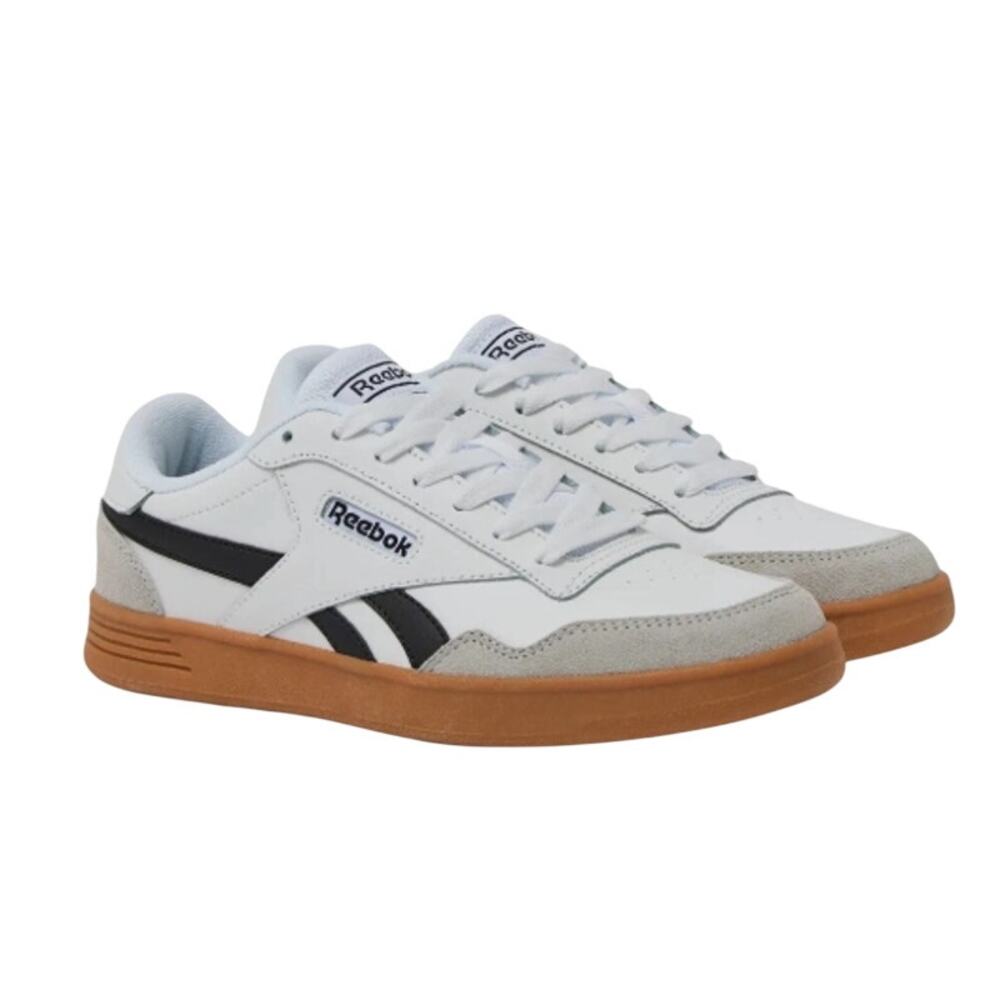 Reebok Women's Classic White and Black Leather Sneakers with Gum Sole